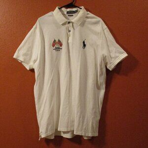Polo Ralph Lauren Men X X Large White Blue Black Flag Horse Short Sleeve Shirt